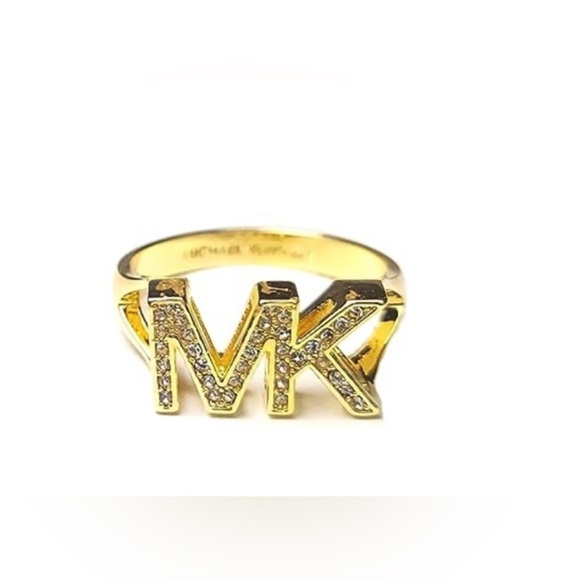 Michael‎ Kors Gold-plated crystal rhinestone MK Logo Ring Size 7 new - Picture 1 of 7
